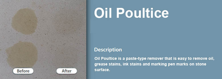 Oil Poultice is a paste-type remover that is easy to remove oil, grease stains, ink stains and marking pen marks on stone surface.